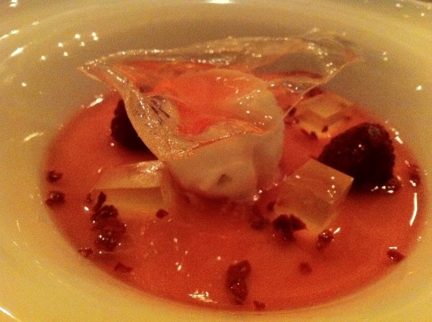Rhubarb soup at Babylon Roof Gardens