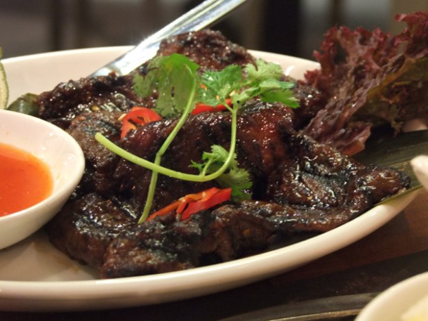 chargrilled blackened chilli pork at banana tree indochina kitchen wardour street