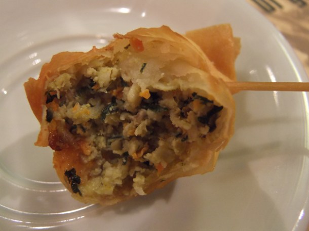 close up of the interior of a chicken money bag at banana tree indochina kitchen wardour street