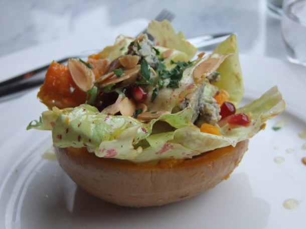 butternut squash at Pizarro butternut squash with blue cheese and pomegranate at pizarro