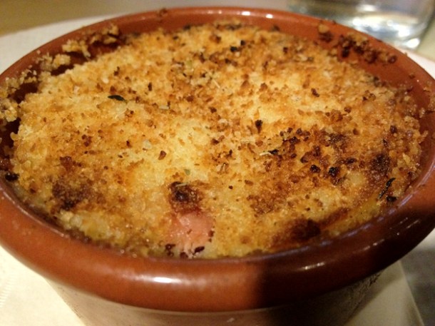 mashed potato with prosciutto and smoked mozzarella at Obika mashed potato with prosciutto and smoked mozzarella at obika