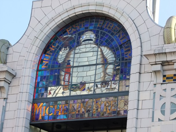 bibendum exterior stained glass window