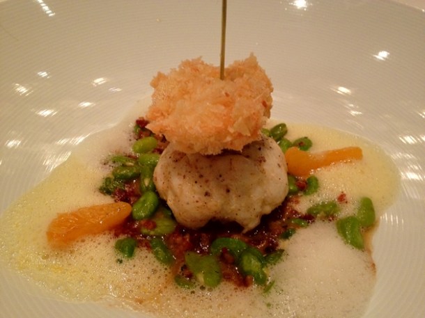 Angler fish with blood sausage and tangerine at Anna Sacher anglerfish with blood sausage and tangerine at anna sacher