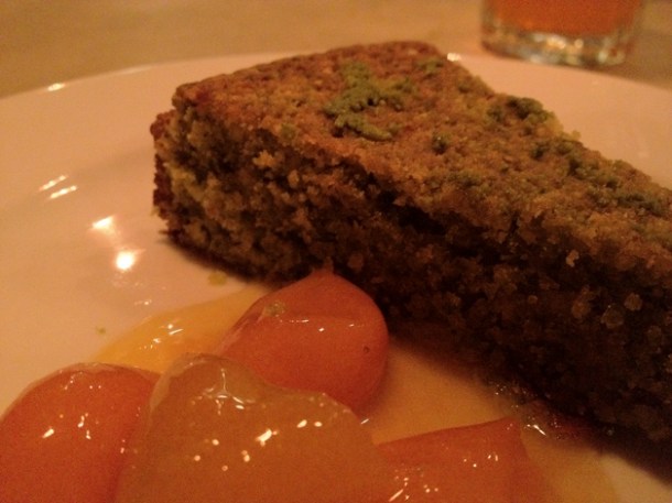 pistachio polenta cake with candied kumquats at karpo