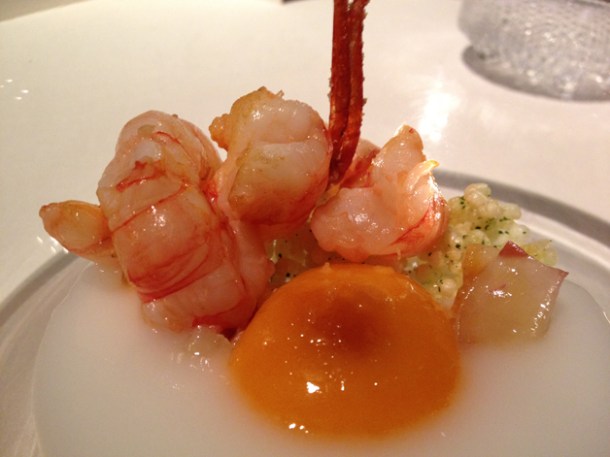 prawns and prawn legs in egg at moments mandarin oriental hotel barcelona