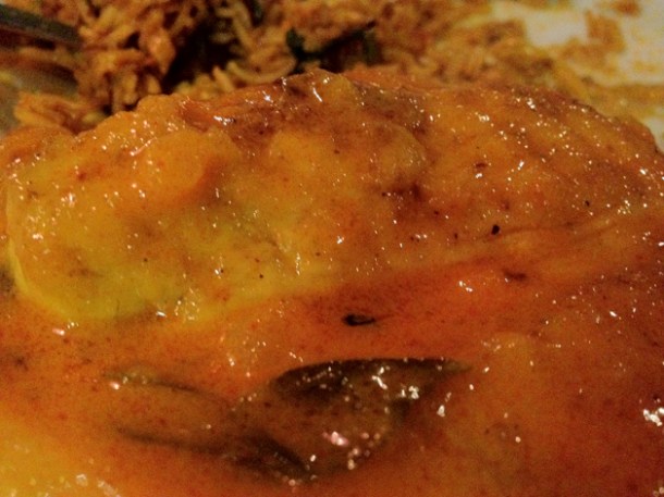 close up of sea bass curry at carom