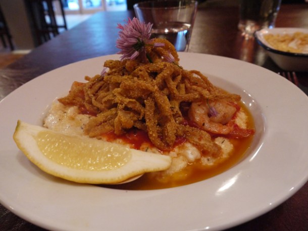 prawn and grits at low country fulham