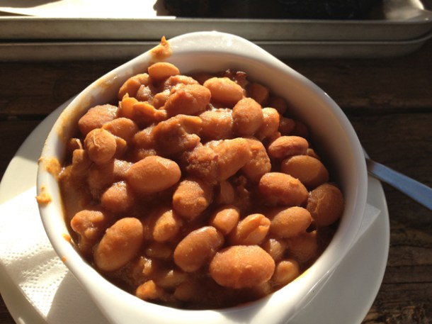 smoked baked beans with pork at Duke's Brew and Que smoked baked beans with pork at duke's brew and que