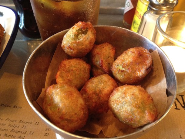 fried and stuffed olives at spuntino