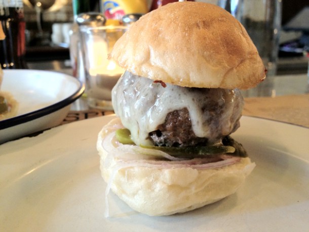 ground beef and bone marrow mini burger at spuntino