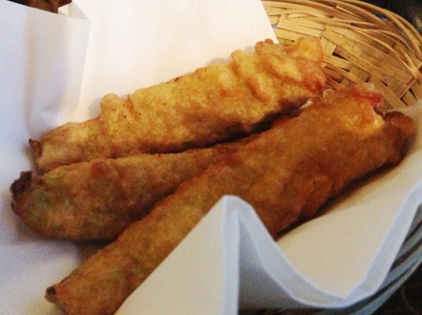 deep fried pickles at burger breakout at the old crown