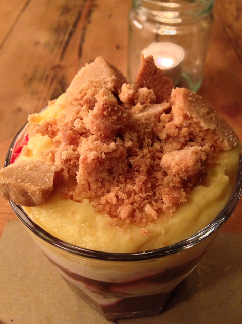 mulled blackberry fool at pig and butcher