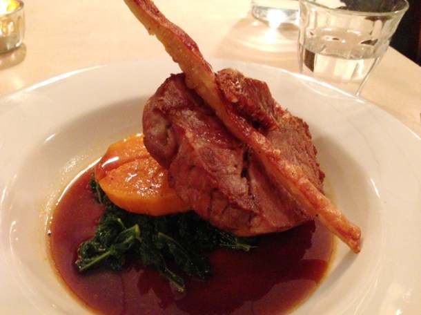 pork neck with butternut squash and kale at season