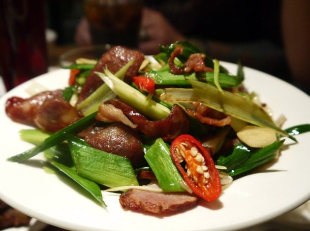 chinese sausage and barbecued pork at kiki