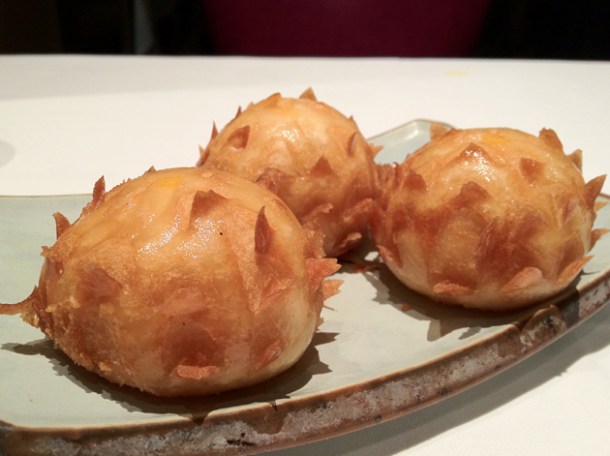 fried chrysanthemum custard buns at pearl liang