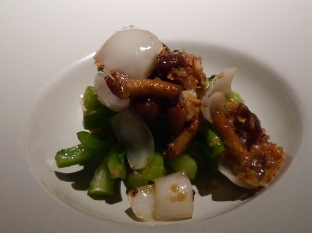 gailan, lily bulbs, mushrooms and dried shrimp in xo sauce at hkk