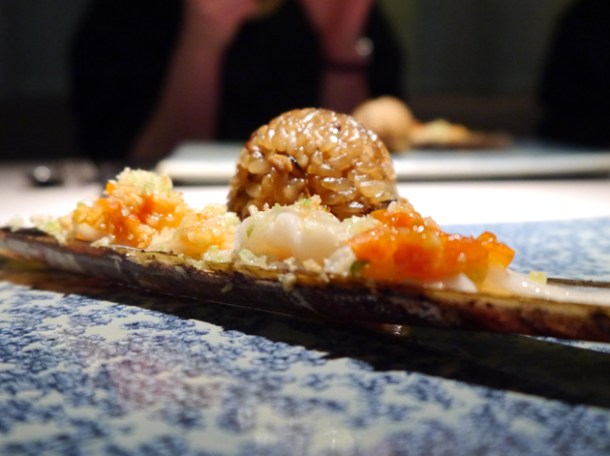 razor clams and sticky rice at hkk