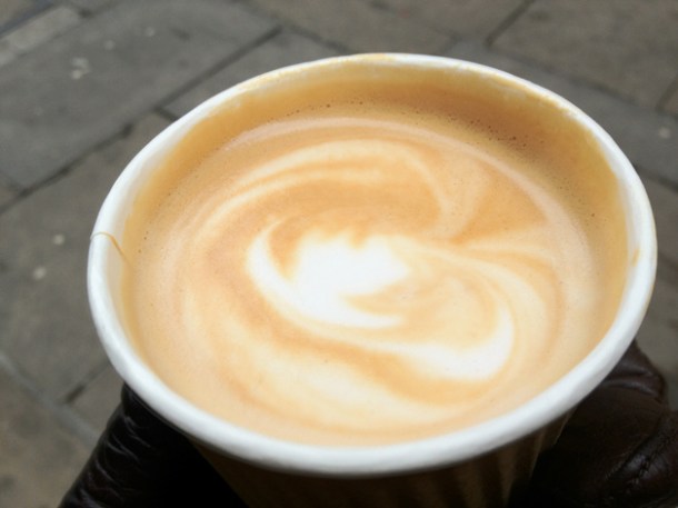 ginger and white flat white coffee