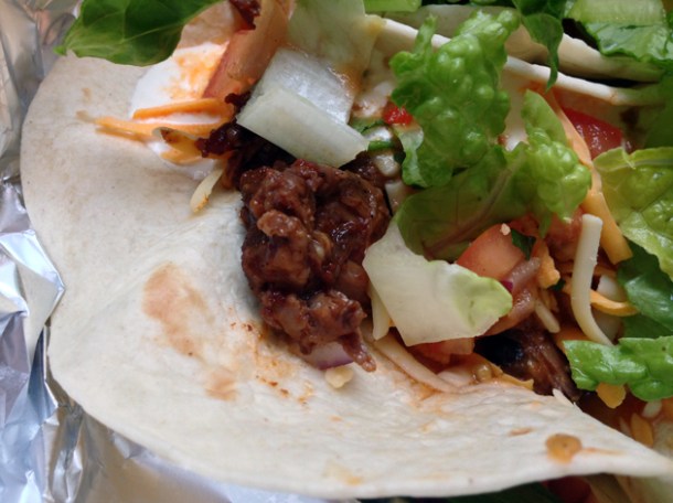 pork and apple tacos at burro burrito