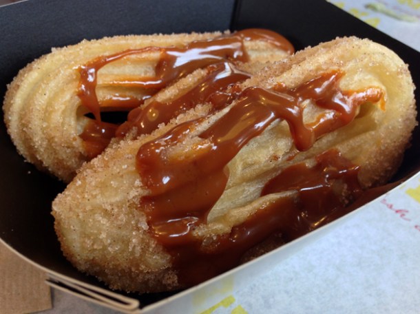churros with dulce de leche sauce at el mexicana