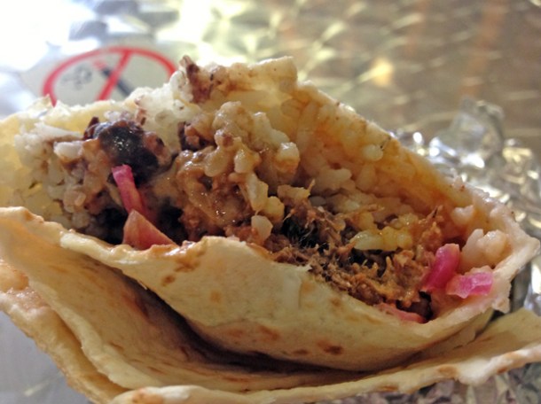 beef and chorizo burrito from the taco stand