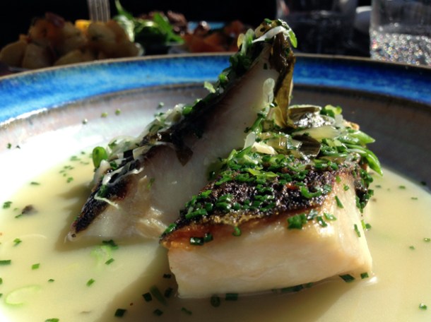 grey mullet in garlic broth at newman street tavern