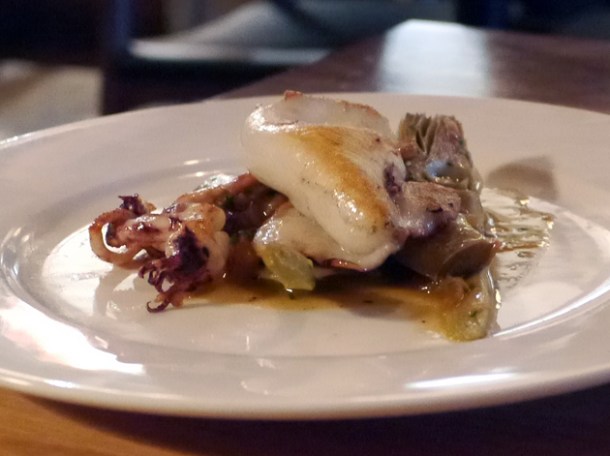 squid and sauteed artichokes at pizarro
