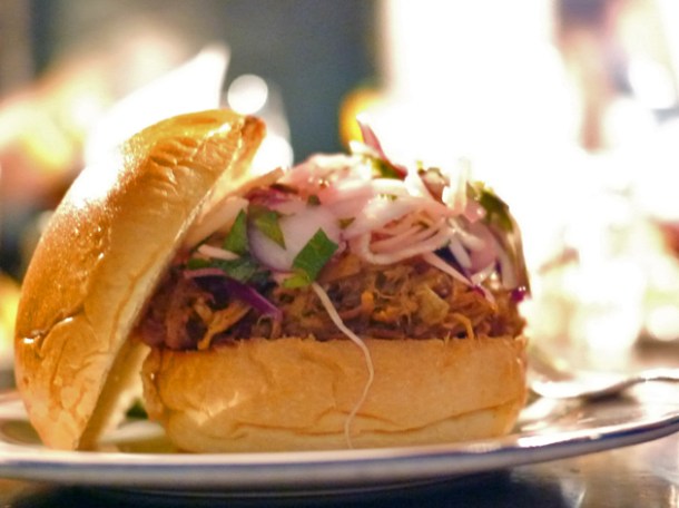 pulled pork bun at hawksmoor spitalfields bar