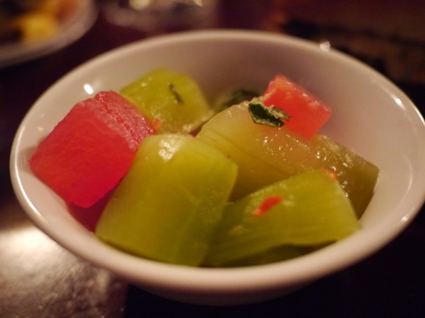 smashed cucumber and watermelon at hawksmoor spitalfields bar
