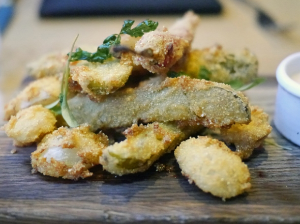 deep fried pickles at barbecoa