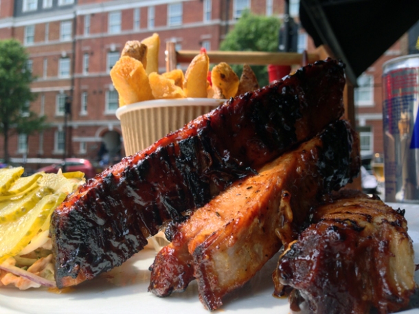 st louis cut pork spare ribs at bbq whiskey beer