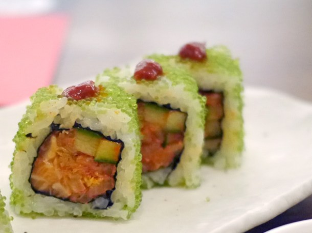 kimchee salmon rolls from flesh and buns