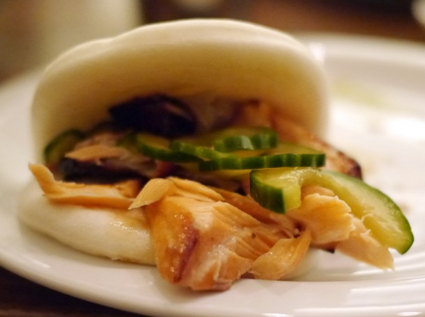 salmon teriyaki hirata bun from flesh and buns
