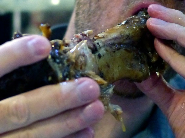 the jolly giant gnawing on the pork hock at oriental dragon