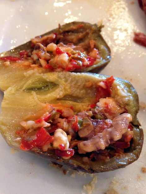 pickled aubergine stuffed with walnuts for breakfast at marina plaza