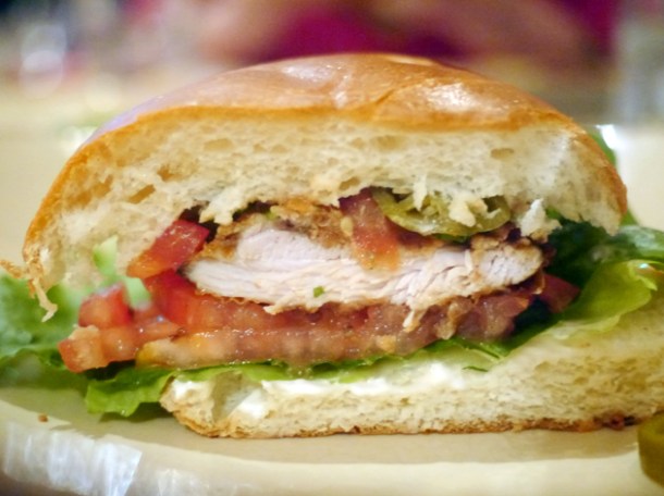 chicken burger at clockjack oven