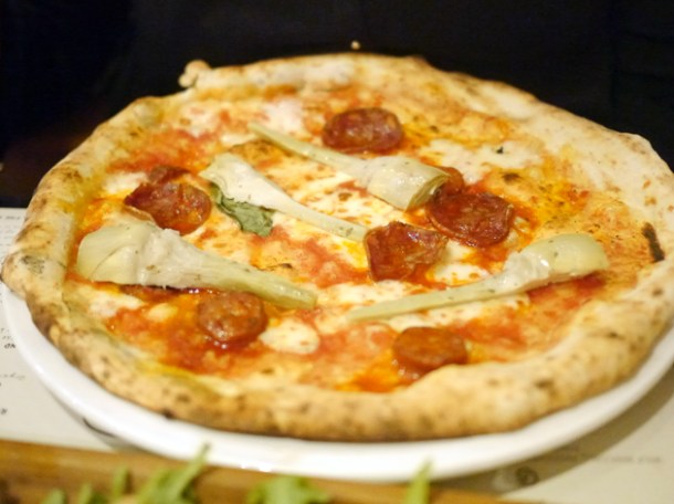 chorizo and artichoke pizza at franco manca