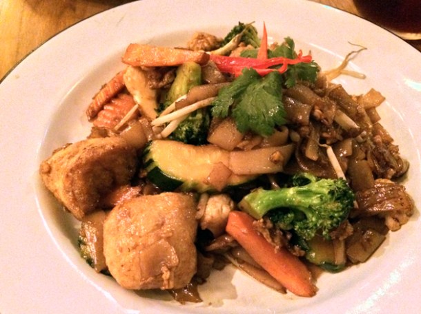 flat noodles with tofu and veg at rosa's cafe carnaby street