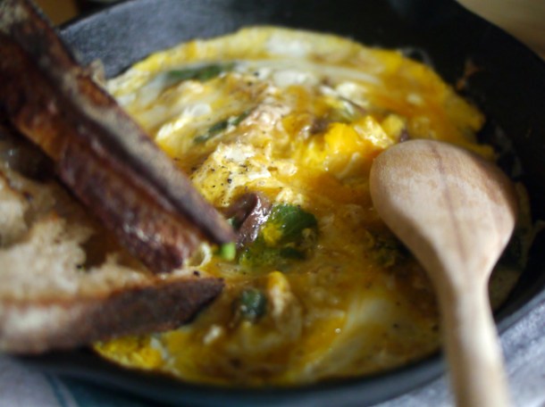 sage and anchovy broken eggs at rawduck