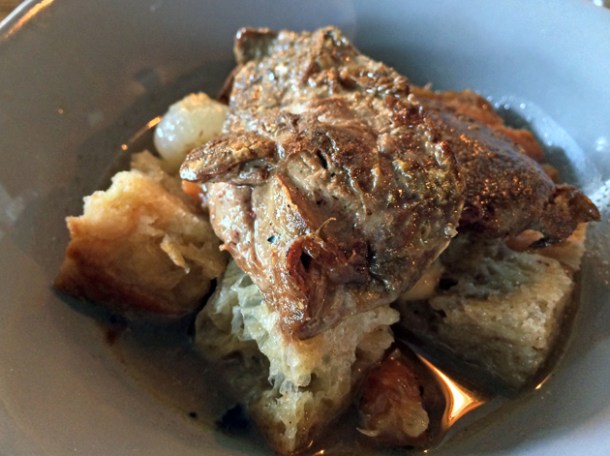 bread stew with duck livers at heirloom crouch end