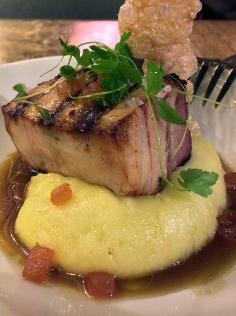 confit pork belly with quince paste at bilbao berria london