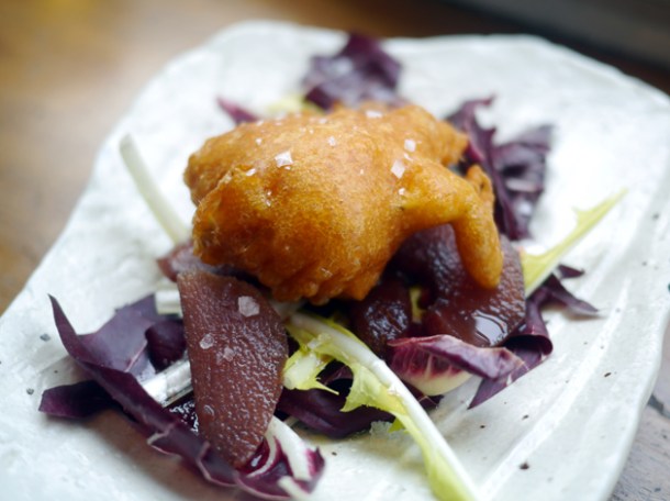 battered artichokes with poached pears at the tapa room
