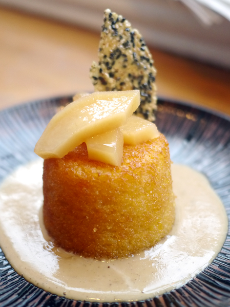 orange potato cake with brittle and custard at the tapa room