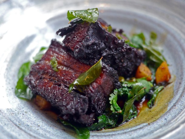 twiced cooked sweet and sour pork belly at the tapa room