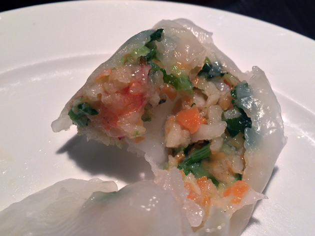 inside scallop and prawn dumpling at dim t