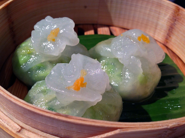 mustard green and edamame dumplings at yauatcha
