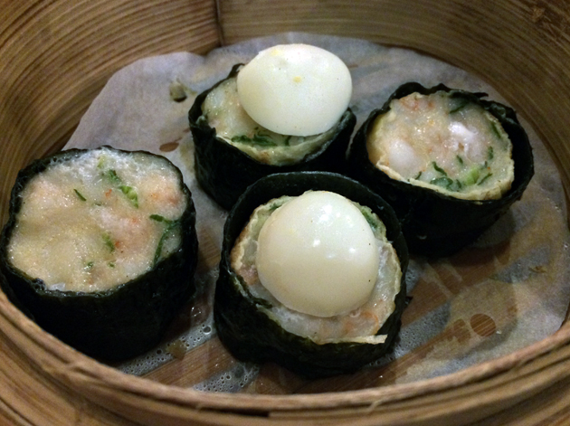quail egg and seafood siu mai at shanghai dalston