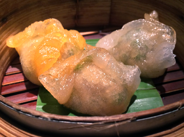 vegetable dumplings with carrot juice pastry at plum valley