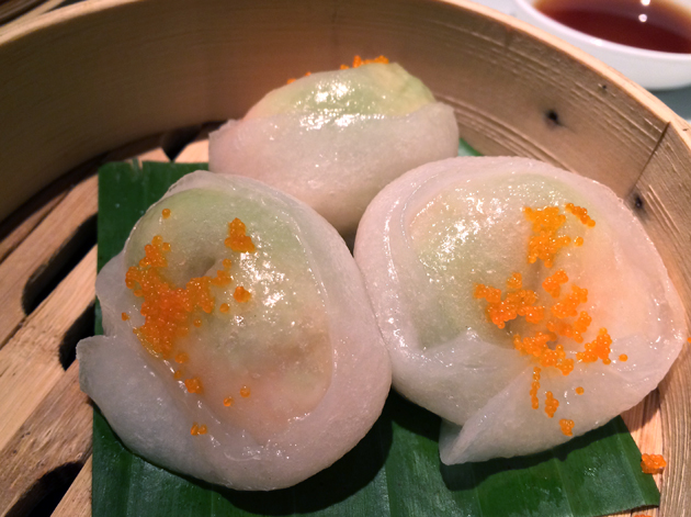 wasabi prawn dumplings at plum valley