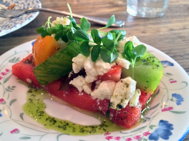 watermelon and tomato salad at bobo social